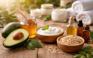 avocats-miel-yaourt-table-bois