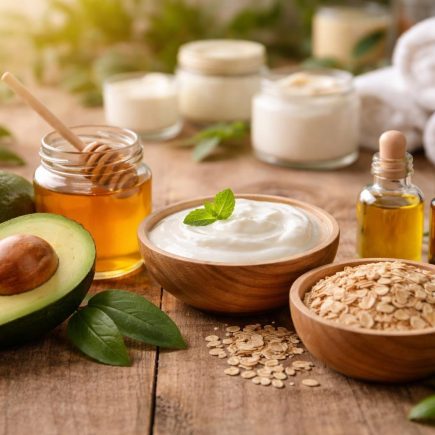 avocats-miel-yaourt-table-bois