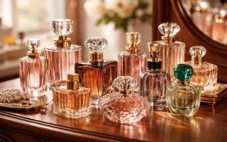 flacons-parfum-varies-coiffeuse-bois