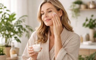 femme-creme-visage-plantes-verte