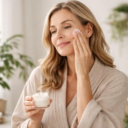femme-creme-visage-plantes-verte