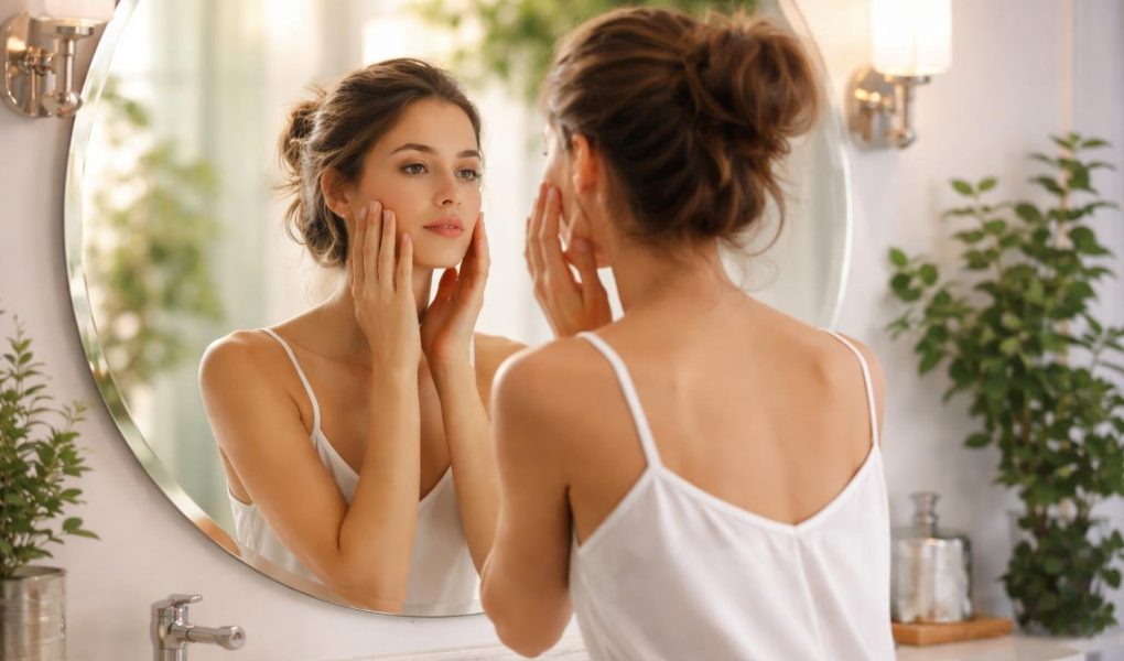 femme-miroir-salle-bain-plantes