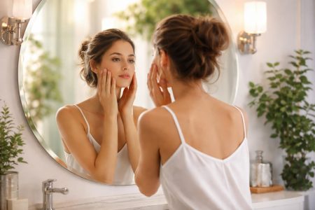 femme-miroir-salle-bain-plantes