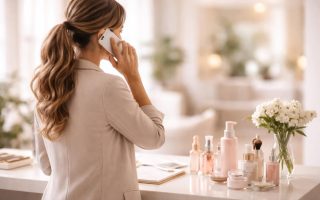 femme-telephone-produits-beaute-bureau