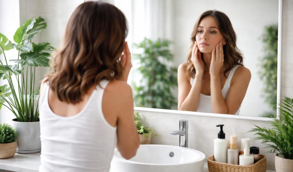 personne-dos-miroir-salle-bain-plantes