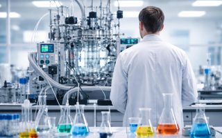 scientifique-blouse-equipement-laboratoire-fioles