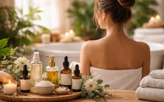 femme-spa-huiles-plantes-serviettes
