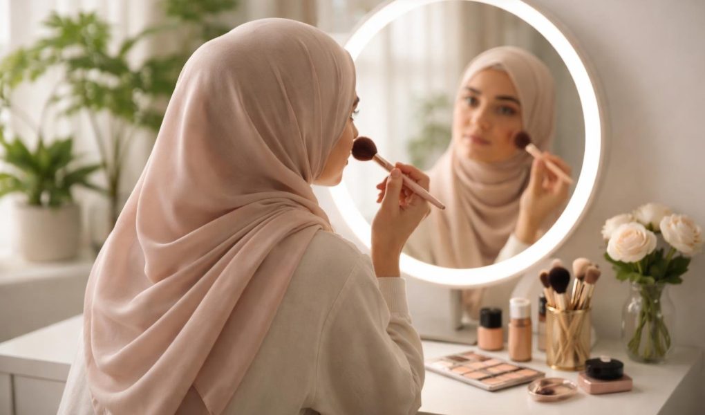 femme-voilee-maquillage-miroir-bureau