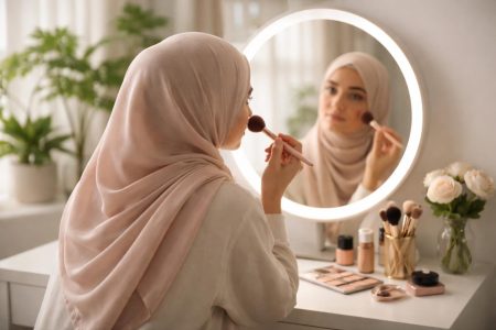 femme-voilee-maquillage-miroir-bureau