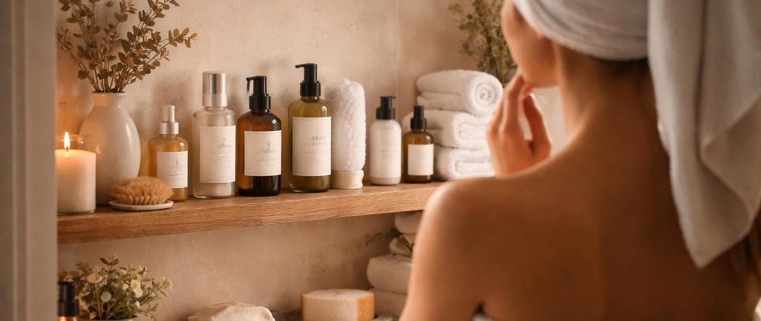 femme-serviette-salle-bain-produits-soin