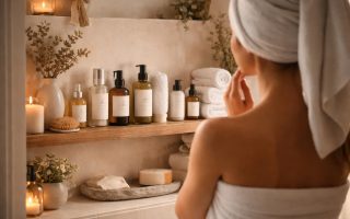 femme-serviette-salle-bain-produits-soin