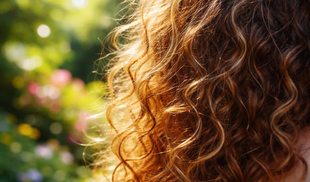 cheveux-boucles-reflets-dores-jardin