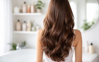 femme-cheveux-longs-salle-bain-lumineuse