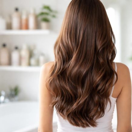 femme-cheveux-longs-salle-bain-lumineuse